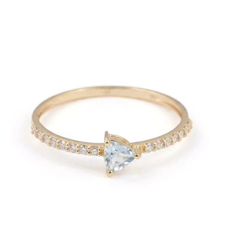 Lab Grown Diamond Handcrafted Gold Ring with Aquamarine