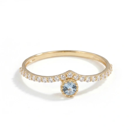 Lab Diamond 9 Karat Yellow Gold Aquamarine Ring Handcrafted