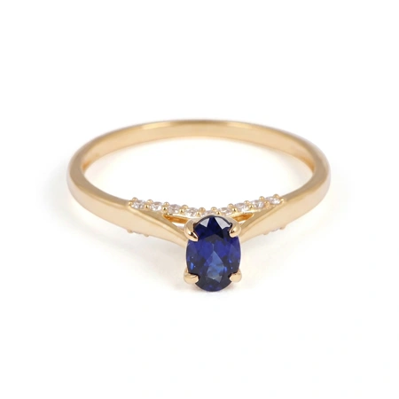 9Kt Gold Ring with Lab Grown Diamond and Royal Blue Sapphire