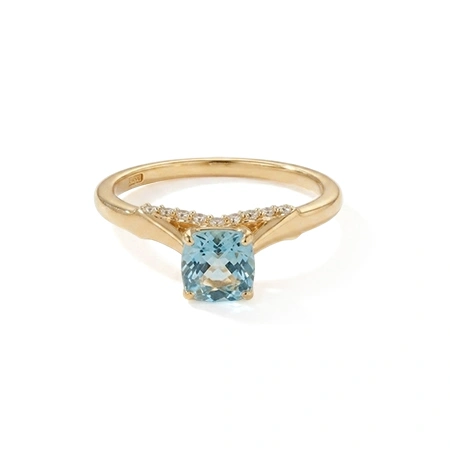 9Kt Yellow Gold Ring Lab Diamond and Paraiba Tourmaline