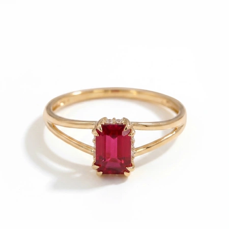 Lab Grown Diamond and Pigeon Blood Ruby Gold Ring Handcrafted