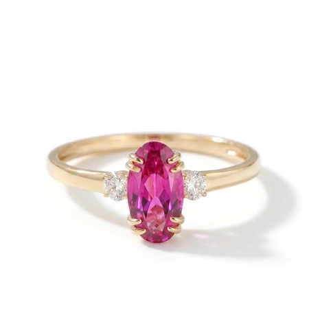 Lab Grown Diamond 9Kt Gold Ring with Hot Pink Tourmaline