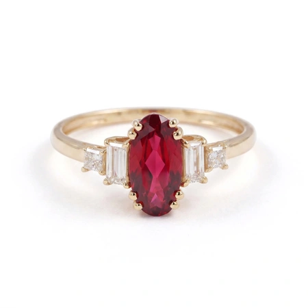 9Kt Yellow Gold Ring with Lab Diamond and Pigeon Blood Ruby