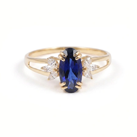 9Kt Yellow Gold Ring Lab Diamond and Royal Blue Sapphire 9Kt Yellow Gold Ring Lab Diamond and Royal Blue Sapphire