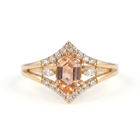 Lab Grown Diamond Morganite 9Kt Yellow Gold Ring Lab Grown Diamond Morganite 9Kt Yellow Gold Ring