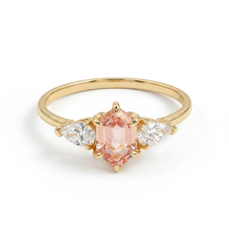 Lab Grown Diamond Padparadscha Sapphire Yellow Gold Ring Lab Grown Diamond Padparadscha Sapphire Yellow Gold Ring