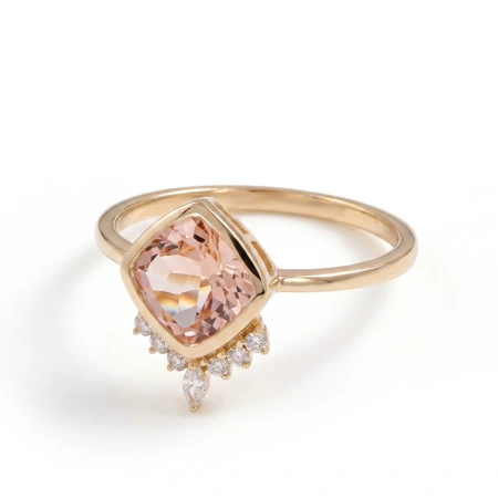 9Kt Yellow Gold Ring with Lab Grown Diamond and Morganite