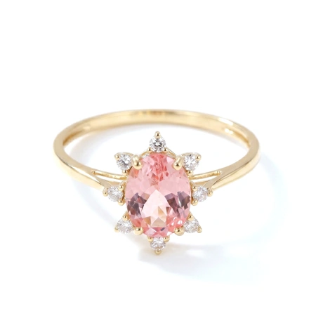 Certified Lab Grown Diamond, Padparadscha Sapphire Gold Ring Certified Lab Grown Diamond, Padparadscha Sapphire Gold Ring