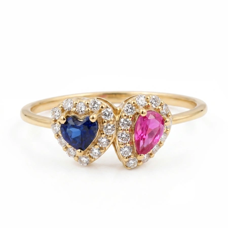 Lab Grown Diamond, Pink Tourmaline, Blue Sapphire Gold Ring Lab Grown Diamond, Pink Tourmaline, Blue Sapphire Gold Ring
